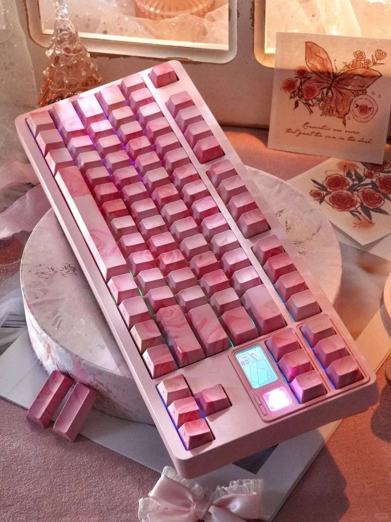 Bluejw High Quality 84-Key Mechanical Gaming Keyboard - Rose Pink PBT Cherry Profile Side Print Keycaps - Image 5
